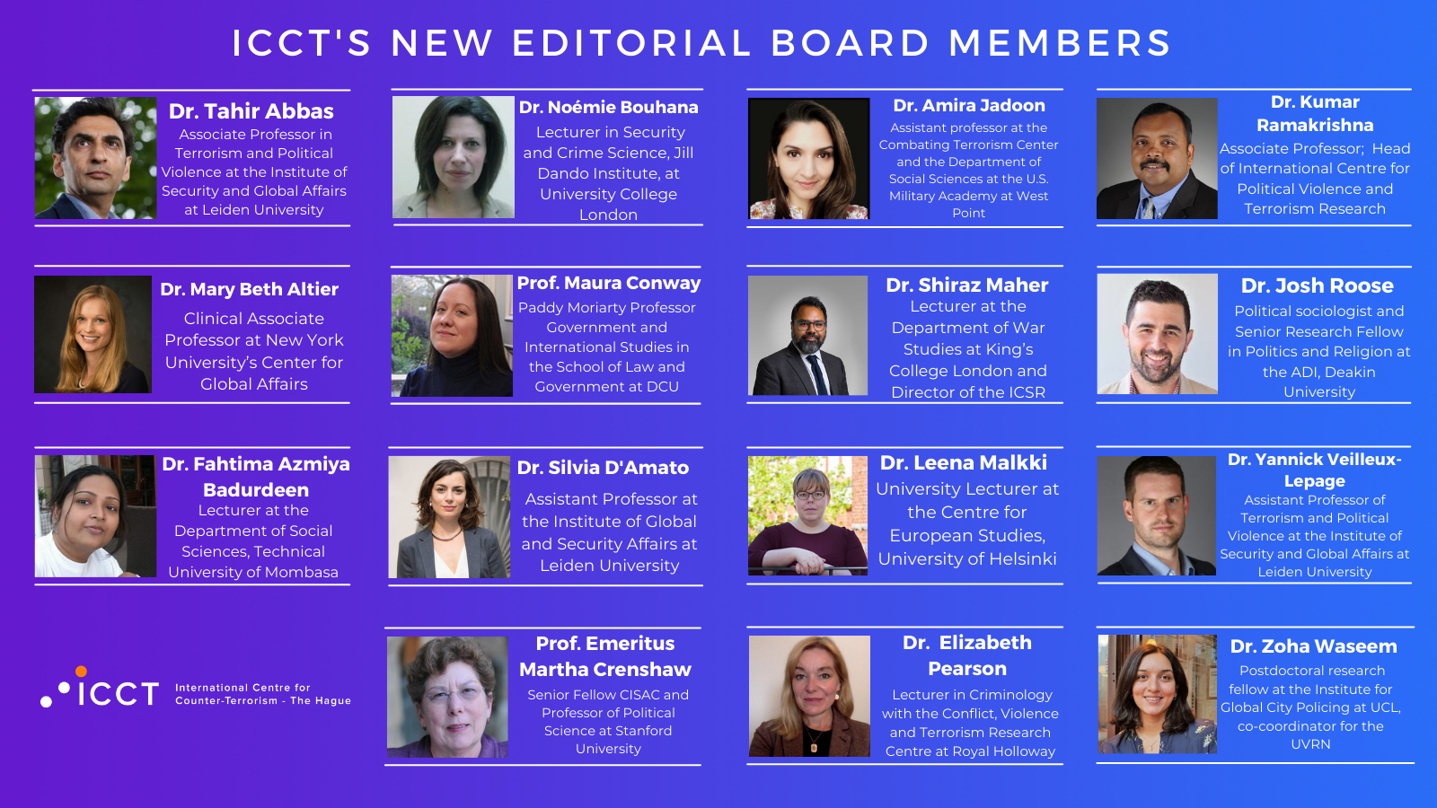 ICCT's New Editorial Board Members  International Centre for  Counter-Terrorism - ICCT
