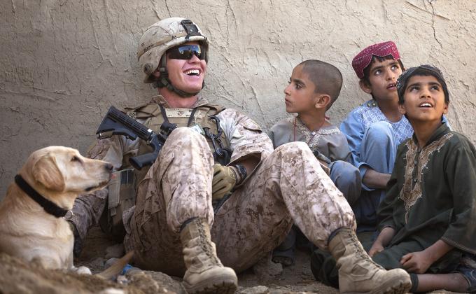 Dog, marine and afghanistan kids