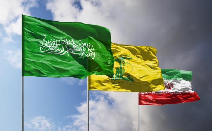Hamas', Hezbollah's, and Iran's flags