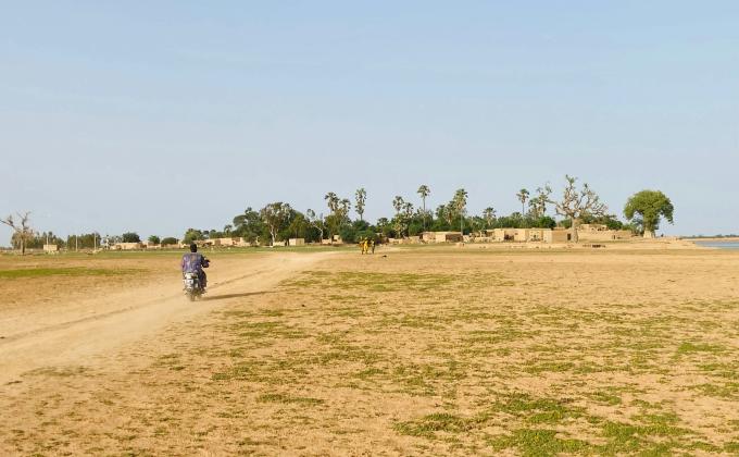 a field in Africa and someone is riding a motorcylce in it